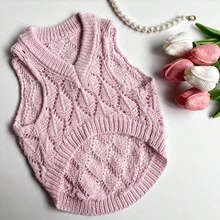 1pc Hollow Knit V-Neck Sweater For Small Dogs, Cat Pink Pet Clothes Anti-Shedding, Suitable For Outdoor Activities