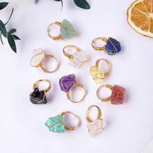 1 pièce Bague en pierre de cristal brut naturel, bande ouverte réglable, bijoux faits main, style vacances élégant, cadeau unique aux textures irrégulières