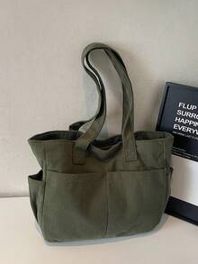 حقيبة يد من الكوردروي متعددة الجيوب للنساء، حقيبة ظهر كانفاس موضة للطلاب في المرحلة الثانوية والجامعية