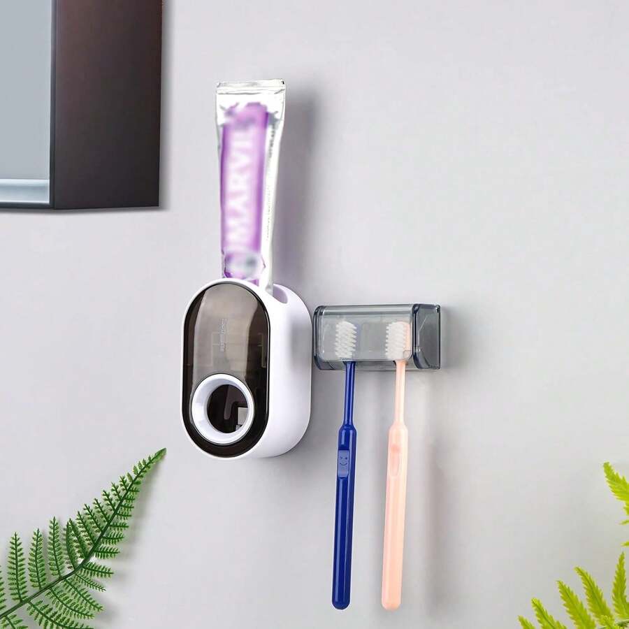 Toothbrush Holder Wall Mounted With Cover For Bathroom, 2 Slots Toothbrush Storage Organizer For Shower, Self Adhesive Toothbrush Hanger Rack For Dorm, Cabinet (White) - Grey - View 1