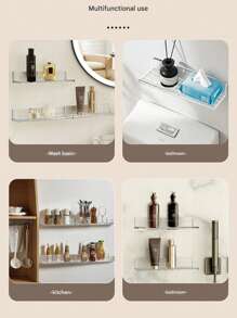 1pc/2pcs Space-Saving Acrylic Bathroom Organizer Racks, Extendable Storage Shelf, Wall-Mounted, No Drilling Required, Thick Adhesive Backing, Suitable For Toiletries And Accessories, White Bathroom Storage And Display Rack