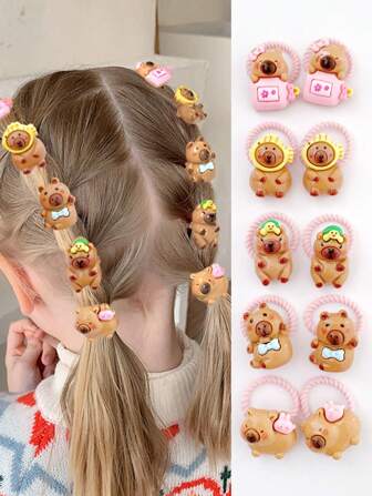 Set de 20 lazos para el cabello con diseño de capibara lindo para niñas pequeñas, accesorios para el cabello de niños con dibujos animados, color rosa