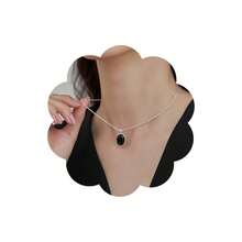 Bohemian Moonstone Neck Chain Gemstone Pendant Round Serpentine Chain Necklace Exquisite Oval Protein Stone Lock Bone Chain Necklace Blue Sapphire Jewelry Women's - 黑色 - 查看 6