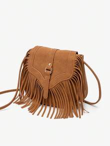 MIYIN 1pc Fashionable Vintage Fringed Bag For Woman,Metal Decor Flip Tassel Crossbody Bag, Retro Matte Bohemian Style Women Bag For Festivals,Vacation,Holiday,Travel,Outdoor,Shopping, Dating, Party, Small Saddle Bag Handbag Shoulder Bag Western Purse For Lady - Multicolor - View 4
