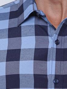 Rand paul Men's Casual Slim Fit Short Sleeve Plaid Shirt Slim Fit Modern And Versatile Style - Màu xanh hải quân - Xem 4