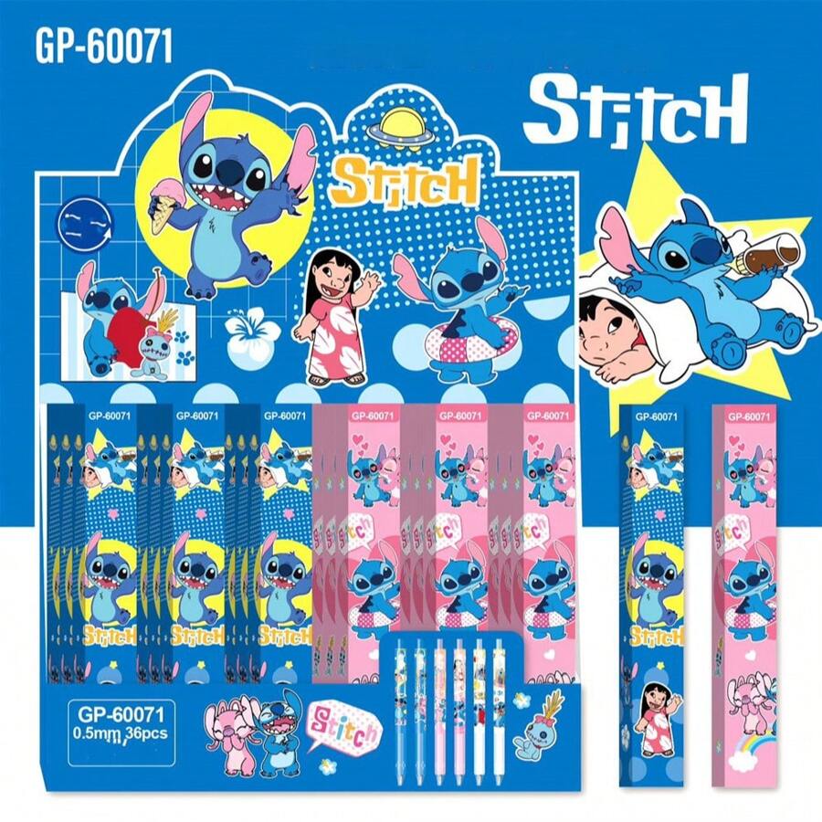 Disney 1pc New Star Baby Cartoon Blind Box Press Pen 0.5 Cartoon Metal Pen Holder Press Gel Pen Laser Black ST Blind Box Pen Ballpoint Pen School Supplies,Back To School
