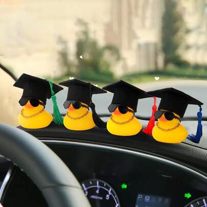1 قطعة بطة مطاطية للتخرج QuackyFun مزينة بقبعة ونظارات وأوشحة وشرابة - ديكور مركبة مطاطي غير قابل للصفير - للهواة والخريجين - هدية تخرج مثالية
