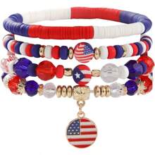 4th Of July Bracelets For Women Red White And Blue Bracelets USA Clay Bead Bracelet American Flag Bracelets Patriotic Beaded Stackable Bracelet Bracelet Set For Men