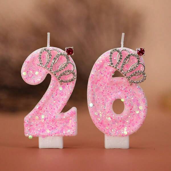 1pc Number 0-9 Digit Birthday Candles, Pink Crown With Sequins, Suitable For Birthday Party Cake Decoration, Suitable For Cute Pet Theme Cake Decoration Candles, Cake Decoration Pure Handmade DIY