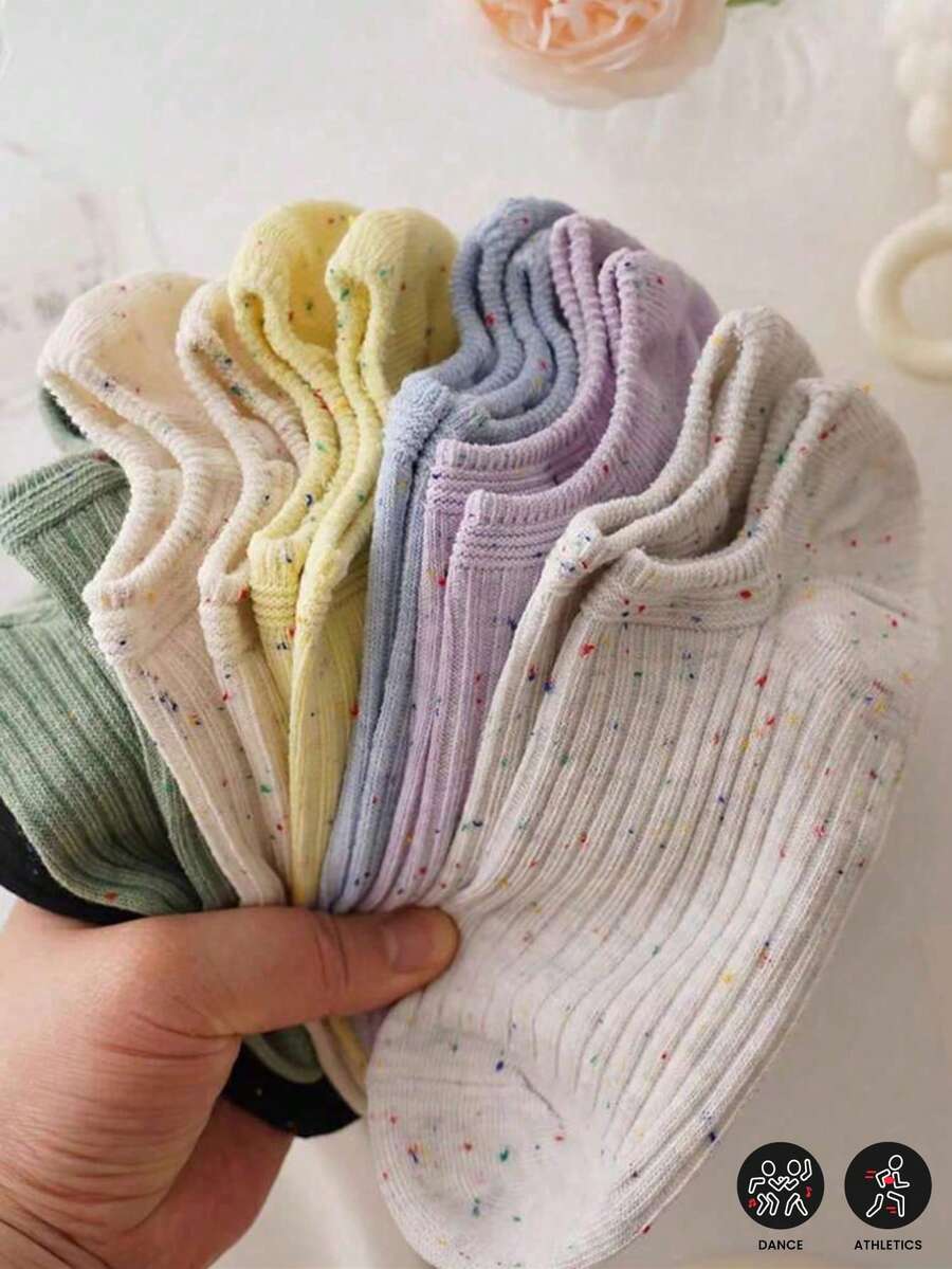 14 قطعة/8 قطع/6 قطع من جوارب الكاحل للنساء مع شبكة مخططة خفيفة الوزن، جوارب للارتداء اليومي المريح. جميلة وعصرية للرياضة، بطراز كوري عادي، مناسبة لجميع المواسم، 4 قطع/قطعتين - متعدد الألوان - مشاهدة 1