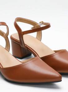 Wide Fit Ladies' Spring/Summer New Peep Toe Pointed Stiletto Sandals, Fashion Versatile Low Heel Backstrap Outdoor High Heels