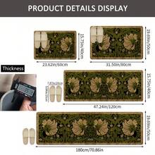 1pc Green Floral Entryway Doormat - Vibrant Indoor Plant Design With Gold Accents, Linen-Rubber Material, Great For Porch Decor And Housewarming Gifts, Essential Decorative Doormat | Floral Pattern Rug - Multicolor - View 2