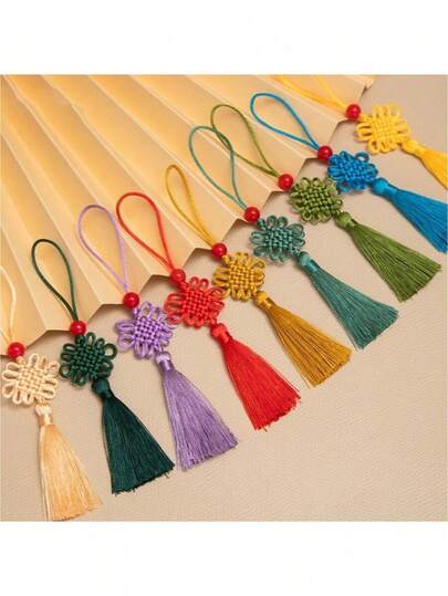 10 piezas Colgante con borla de nudo chino, borla de nudo chino hecha a mano, cuerda de nudo chino, regalo de Año Nuevo chino, regalo de Año Nuevo, colgante oriental con suerte, decoración del hogar