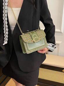 Bolso de mano pequeño de estilo coreano tejido para mujer, nueva colección primavera-verano 2025, bolso cuadrado mini vintage de lana con cadena, de moda y con textura