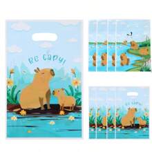 30/50/100pcs-Capybara Pattern Tote Bags, Cartoon Gift Bags, Cute Animal Theme Plastic Shopping Bags, Durable Plastic Gift Bags With Handles, Suitable For Baptismal Party Supplies, Birthday Party Packaging Bags, Anniversary Party Decoration