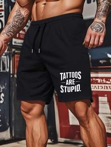 Tattoos Are Stupid Bold Statement Men's Cozy Shorts - Black - View 1