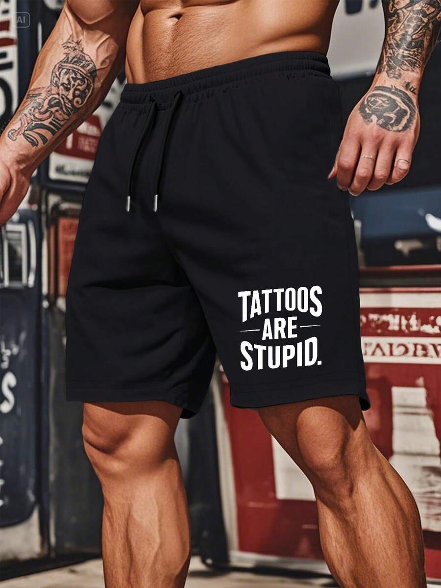 Tattoos Are Stupid Bold Statement Men's Cozy Shorts - Black - View 1