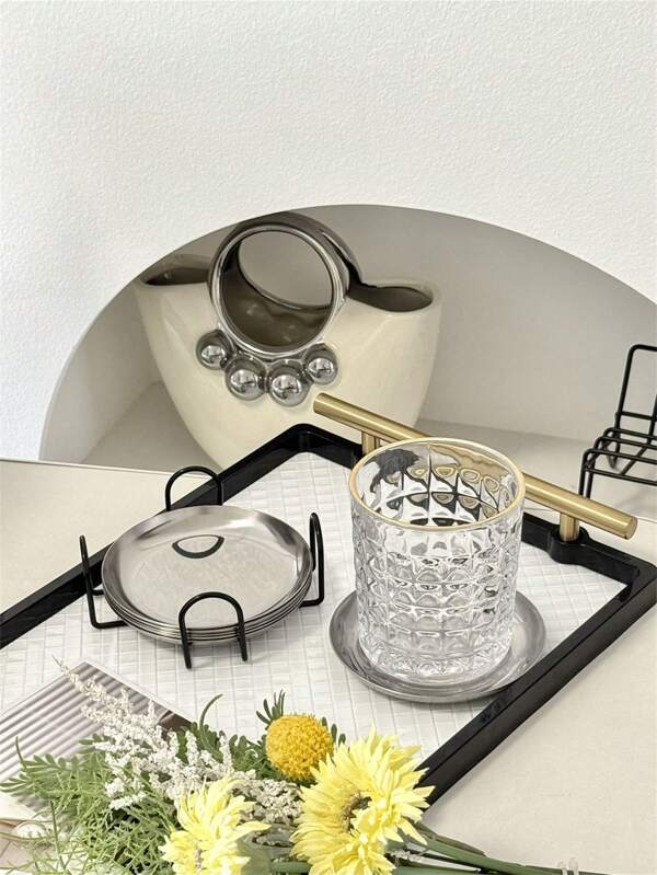 1 Set Stainless Steel Coasters With European Style Holder