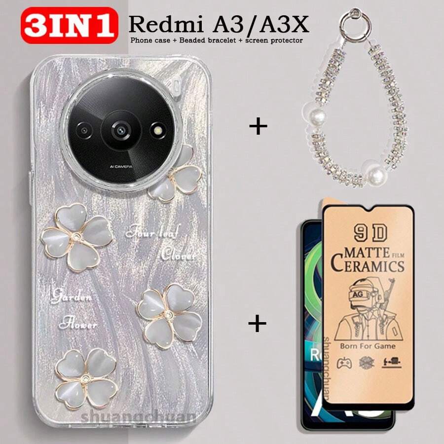 三合一 Redmi A3 屏幕保护膜、Redmi A3 手机壳、奶油纹理扎染心形手机保护套、相机镜头膜、荣耀 X8C 手机壳、Redmi 13c 4G、Realme C67 4G、I Tel A70 Smart 7、Smart 8、Smart 9、Infinix Note 50 Pro、Note 50、Redmi A5、Spark Go2、Smart 10、Spark 40