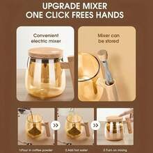 SOKANY 400ml Electric Self-Stirring Mug - High Borosilicate Glass Mixing Cup With Wooden Handle, Suitable For Coffee, Milk, Protein Powder - Ideal For Home, Office, Travel, Office Drinkware | Minimalist Mug | High Borosilicate Glass Mug - White - View 6