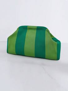 Bolso de embrague de punto a rayas y parches de moda, bolsa de maquillaje con estructura duradera y patrón ondulado de punto, bolsa de almacenamiento elegante para exteriores, bolsa de playa de vacaciones, bolsa de fiesta y noche, artículos de viaje portátiles de uso diario