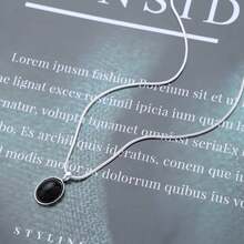 Bohemian Moonstone Neck Chain Gemstone Pendant Round Serpentine Chain Necklace Exquisite Oval Protein Stone Lock Bone Chain Necklace Blue Sapphire Jewelry Women's - 黑色 - 查看 2