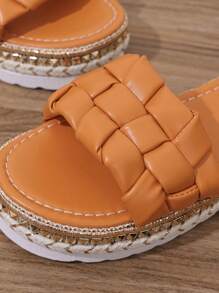 Pantuflas de moda con suela gruesa y empeine tejido a mano, nuevas para 2025