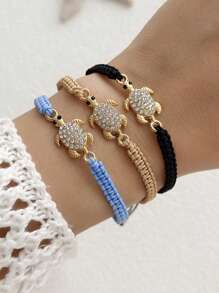 1pc Purple Couples Metal Minimalist Rhinestone Sea Turtle Braided Bracelet