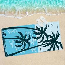 1 pieza Toalla de playa tropical, de secado rápido de fibra ultrafina, suave y absorbente, toalla de viaje con estampado de árbol de palma, lavado a mano, poliéster, rectangular, adecuada para piscina, yoga, deportes, regalo universal de vacaciones, artículos esenciales de playa