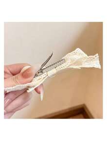2/4/10pcs Set Beige Lace Bow Hair Clips, Vintage Elegant Alligator Clip, Gentle Bangs Side Clip, Girls Hair Accessories - 2pcs - View 3