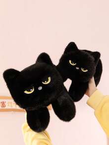 Cute Lying Black Cat Plush Toy, Made Of Soft Plush Fabric, Great Gift For Girlfriend, Valentine's Day, Birthday, Party, Playful Design, Durable Stitches, Adorable Home Decor, Suitable For Room, Dorm, Office Or Sofa, Lovely Plush Animal
