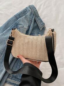 Simple Versatile Woven Underarm Bag, Fashionable Shoulder Sling Bag With High-Quality Feel - Black and White - View 2