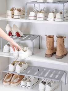 1pc Solid Color Detachable Expandable Multi-Tier Shoe Rack, Space-Saving Plastic Shoe & Slipper Storage Organizer, Suitable For Entryway, Under Bed, Bathroom, Closet - Grey - View 5