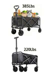 1pc Heavy Duty 385lbs Capacity Foldable Garden Cart, Multi-Function Collapsible Utility Wagon With All-Terrain Wheels, For Camping, Grocery, Travel, Gardening, Shopping, Beach, Lawn, Sports, Picnic, Food Transport, Black