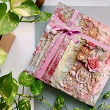 8 Stücke geprägte rosa ästhetische Sammelalbum-Papiere A5 muster beidseitig bedruckt, Sammelalbum Decoupage-Papier-Set für DIY-Basteleien, Journaling, Sammelalbum-Bedarf, Geschenkverpackung, Album-Kunst, dekorativer Bastelpapier 6x6 Zoll