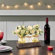 Nuevas - Luces de tarro Mason Centropieza de mesa para comedor estilo rústico con bandeja de madera y 3 tarros con flores Centropieza para sala de estar primavera y verano - Color como se muestra + Tamaño como se muestra - Ver 4