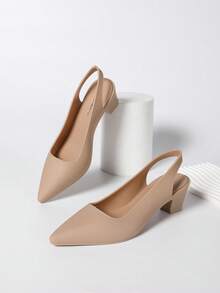 Women's Solid Color Minimalist Elegant Pointed Toe High Heel Shoes, Platform High Heels, Formal Appearance Suitable For Spring/Summer Outdoor Wear, Comfortable Slip-On Pumps - Khaki - View 5