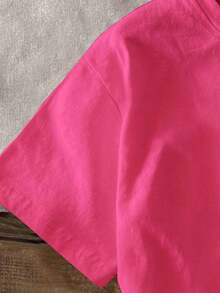 Tween Girls Smile Letter Print Round Neck Casual Short Sleeve T-Shirt, Suitable For Spring And Summer, Soft And Comfortable - Hot Pink - View 6