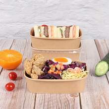 Envases de comida de papel de 17oz/25oz/35oz con tapas, envases de comida desechables rectangulares, envases para preparación de comidas, envases para sopa, envases para preparar comidas congeladas, tazones de ensalada desechables - Paquete de 50/100 - Marrón - Ver 2