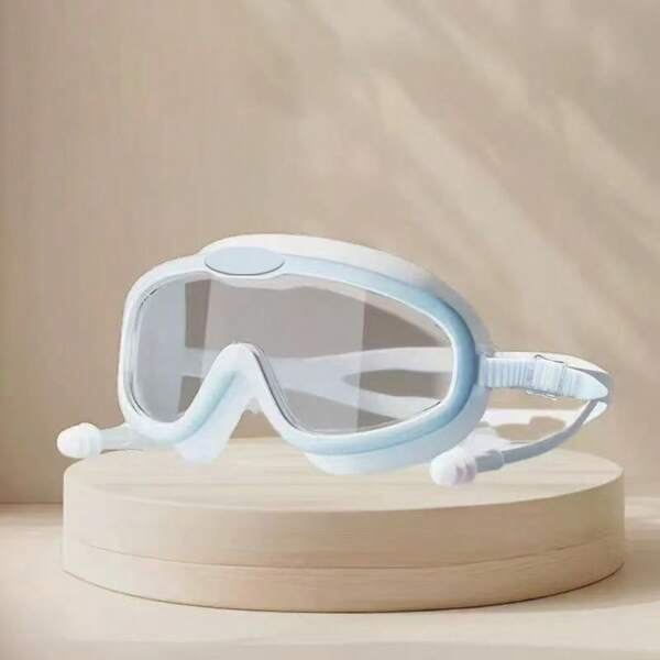 1pc Anti-Fog Swimming Goggles With Earplugs, Big Frame, Clear Vision, Fashion Swimming Goggles