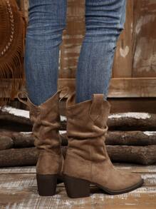 Bottes mi-mollet plissées rétro pour femmes à enfiler, bottines western cowgirl courtes