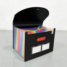 1 pieza Carpeta acordeón con capacidad grande a cuadros negra, adecuada para almacenar documentos tamaño A4, diseño con cierre y correa colgante, útiles escolares