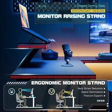 L-Shaped Gaming Desk 58 Inches Corner Office Desk With Removable Monitor Riser, Pink - Black - View 5