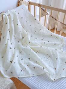 100*100cm 1 pièce Couverture fine douce et confortable pour bébé avec motif étoiles et lune dorées, serviette de bain pour nouveau-né, lange respirant et absorbant, couette fine pour bébé