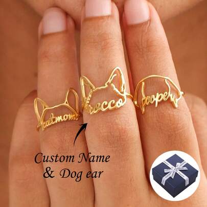 Hundeohrringe | Individueller Welpen-Ring | Haustier-Namensring | Haustier-Erinnerungsschmuck | Geschenke für Hundemamas | Muttertagsgeschenke | Minimalistische Schmuckstücke für sie