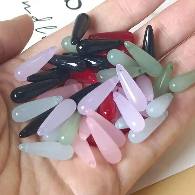 20pcs Fashionable Vintage Resin-Like Long Teardrop Beads With Pierced Holes DIY Earrings & Tassel Necklace Jewelry Accessories - Imitation Jade Teardrop Shaped Perforated Loose Beads - View 21