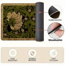 1pc Green Floral Entryway Doormat - Vibrant Indoor Plant Design With Gold Accents, Linen-Rubber Material, Great For Porch Decor And Housewarming Gifts, Essential Decorative Doormat | Floral Pattern Rug - Multicolor - View 9