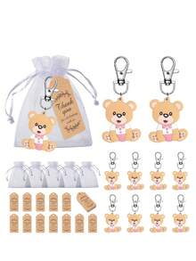 12 Sets/36pcs Pink Bear Party Favor Set, Includes Bear Keychains, Organza Bags, Theme Party Thank You Tags, Suitable For Baby Shower, Gender Reveal Party, Bridal Shower, Birthday Party, Christmas Gift, Bear Theme Party - Pink - View 9