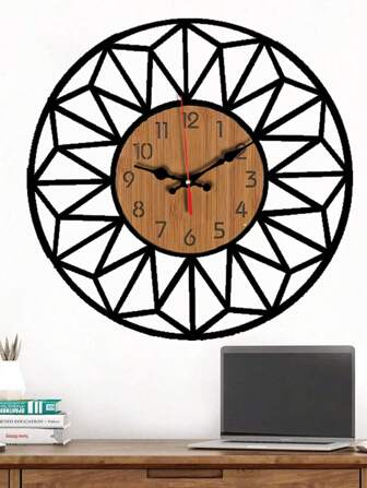 Paweden 1 Pc 10 Inch/12 Inch Wooden Wall Clock With Geometric Hollow Frame - Silent Modern Minimalist Decor, Perfect For Bedroom/Living Room, Quiet Operation, Artistic Timepiece For Contemporary Home Interiors Battery Operated (Batteries Not Included) Home Decor Back To School Room Decor School Supplies