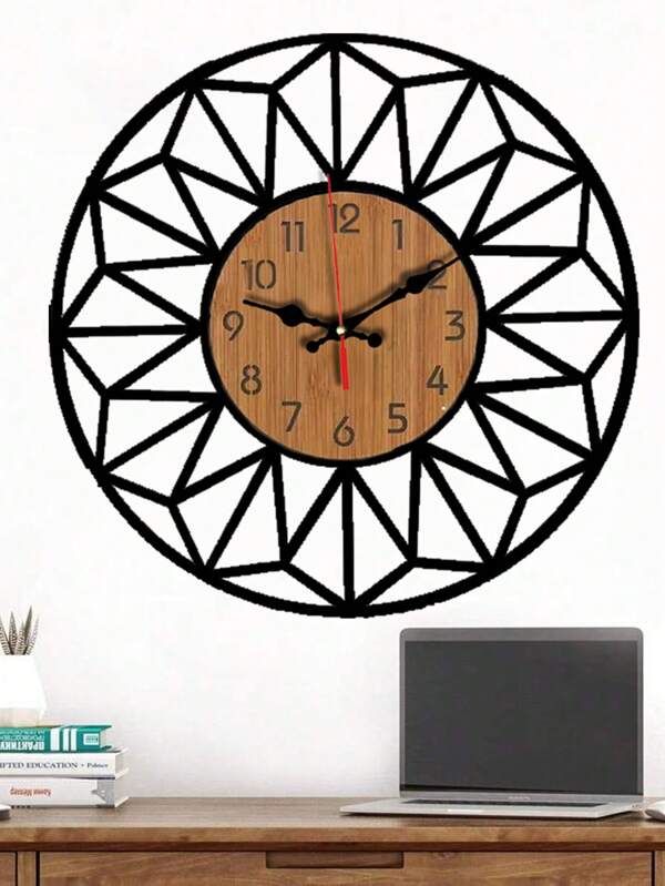 Paweden 1 pieza Reloj de pared de madera de 10 pulgadas/12 pulgadas con marco geométrico hueco - Decoración moderna y minimalista silenciosa, perfecta para dormitorio/sala de estar, funcionamiento silencioso, pieza artística para interiores domésticos contemporáneos que funciona con pilas (pilas no incluidas) Decoración del hogar Decoración de vuelta a la escuela Útiles escolares